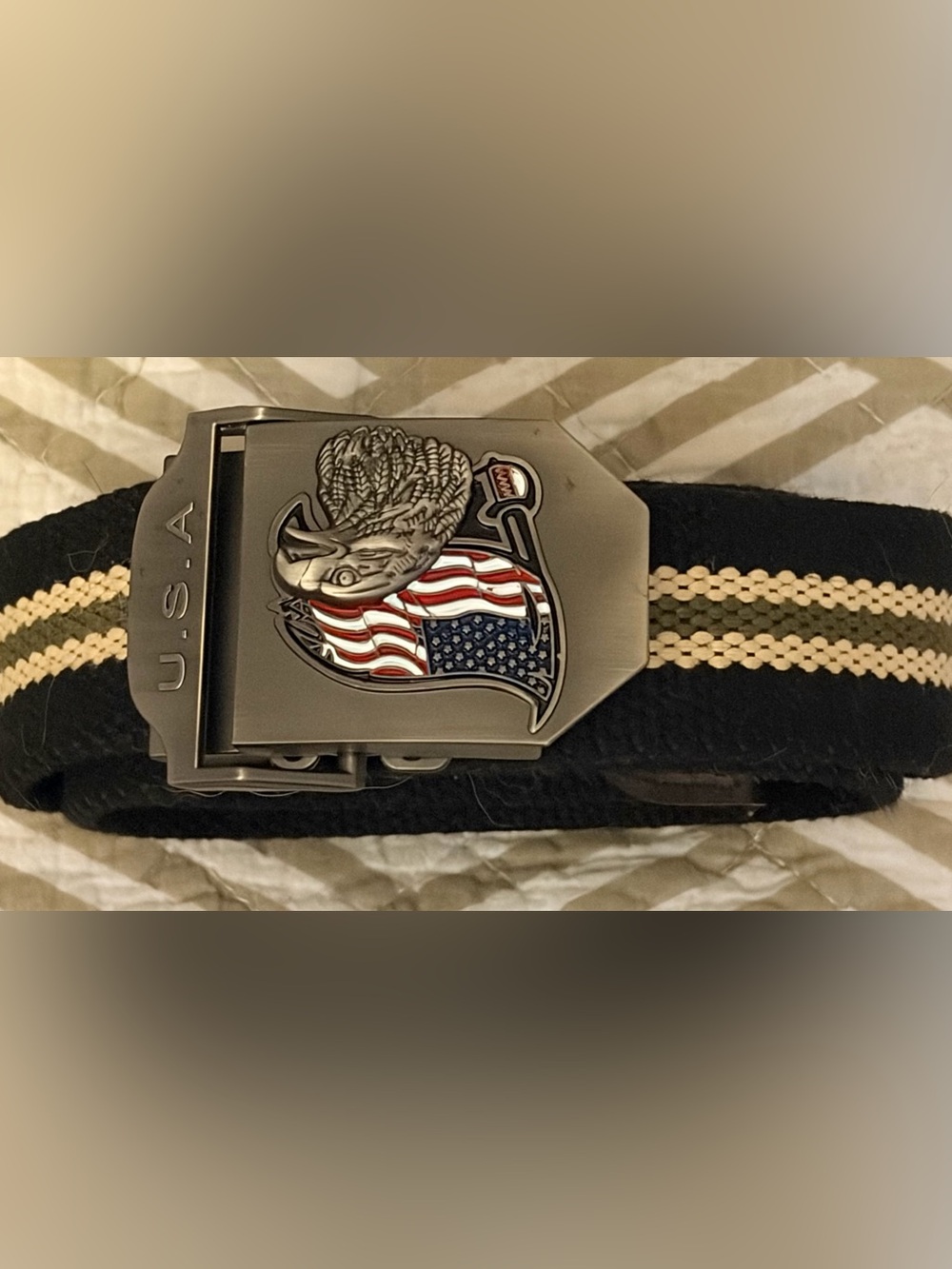 Men's Tactical Belt with American Flag Buckle - Black/Green